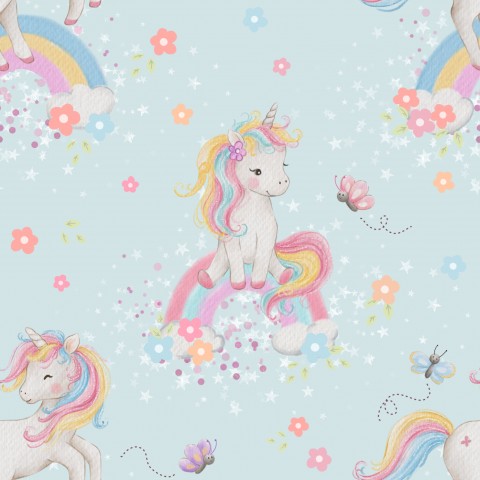 Jersey unicorns and butterflies on a blue background