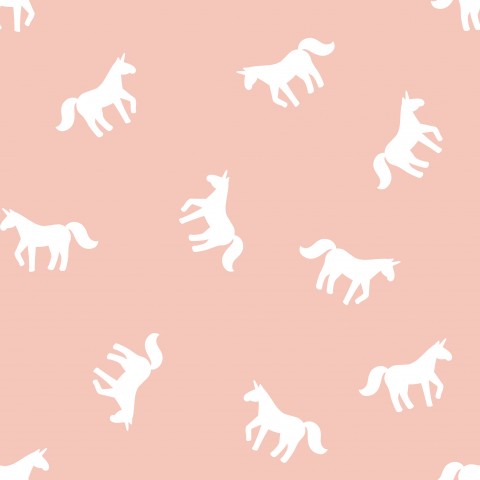 Waterproof fabric white horses on pink background