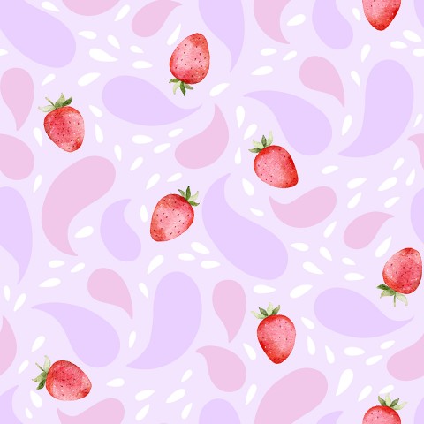 Rib Jersey Erdbeeren auf violettem Hintergrund