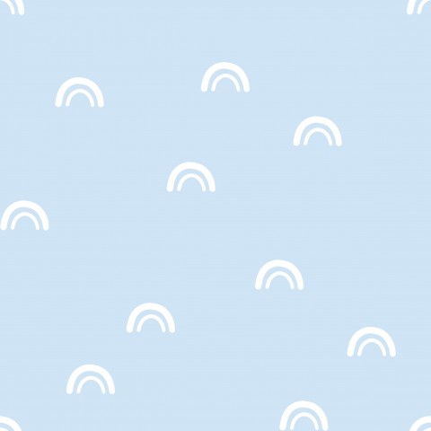 Satin cotton a blue and white pattern with rainbows on it