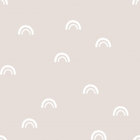 French Terry a pattern of white rainbows on a light beige background