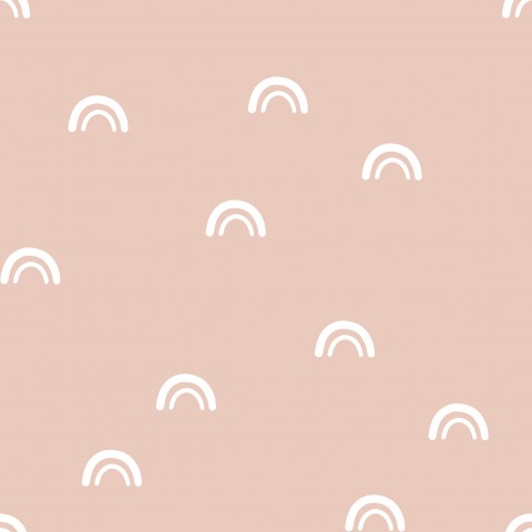 Satin Baumwolle einen rosa Hintergrund mit weißen Regenbögen darauf