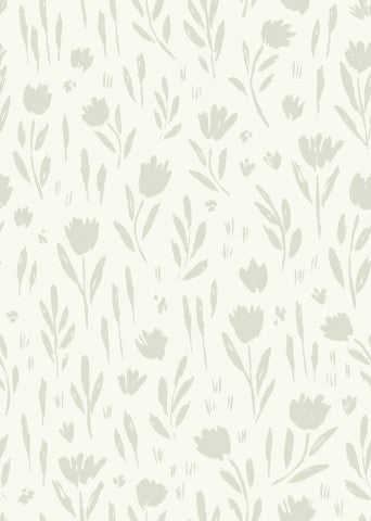 Carta da parati in mussola con motivo floreale bianco-grigio