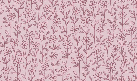 French Terry a pink floral wallpaper with small flowers on it