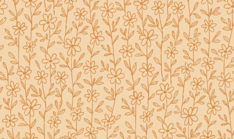 Tissu imperméable à motif floral orange-marron sur fond crème