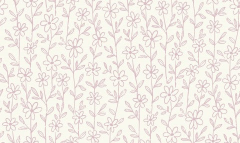 French Terry a pink and white floral wallpaper with small flowers