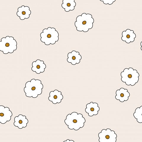 Waterproof fabric daisies on beige background