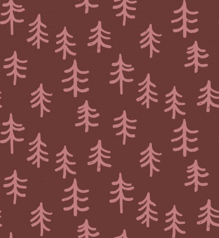 Minimalistische Baumwoll-Stoffe in Canvas-Optik - Burgund-Töne für trendy Designs. Natürliches Waldbäumendesign, umsichtig geschnitten, ideal für modernes Näht