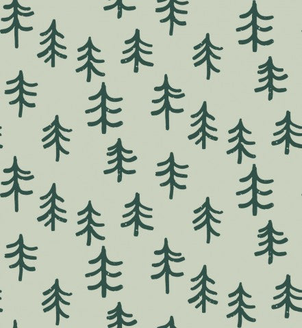 Muslin a pattern of pines on a light green background