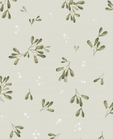 Muslin green leaves and mistletoe