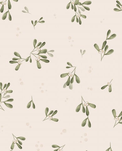 Waterproof fabric green leaves on beige background