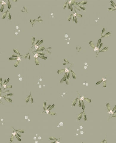 French Terry green leaves and white flowers