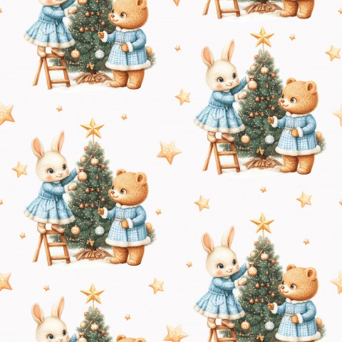 Satin cotton Christmas tree and bunnies