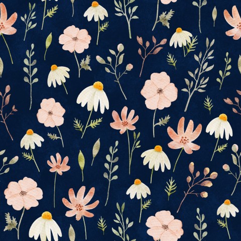 Satin cotton watercolor flowers on a dark blue background