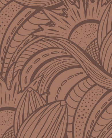 Tissu imperméable fleurs et feuilles sur fond marron