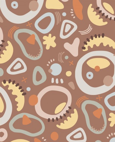Satin cotton a picture of a brown-orange pattern with different shapes