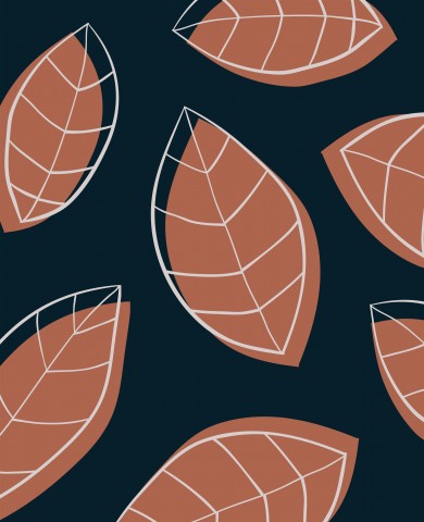 French Terry bruna och orangea blad