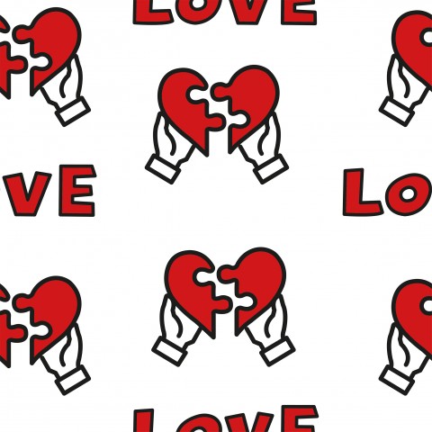 Musselin Puzzleteilen und dem Wort Liebe