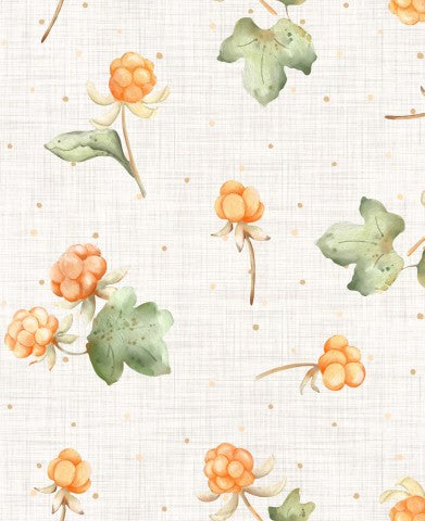 Muslin a watercolor pattern with berries and leaves