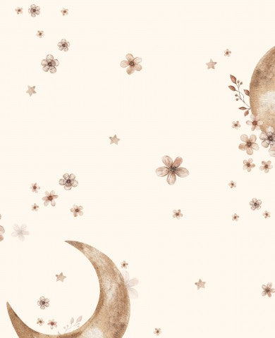 Musselin den Mond und die Blumen auf einem weißen Hintergrund