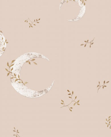 Musselin ein Halbmond- und Blättermuster auf einem beigen Hintergrund