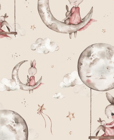 Tela di cotone Moonlight Bunny Beige: tela di cotone naturalmente morbida per il tuo prossimo progetto, ideale per cucire, ricamare e decorare.