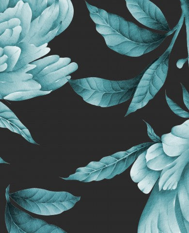 Rib Jersey a black and white floral pattern with blue flowers