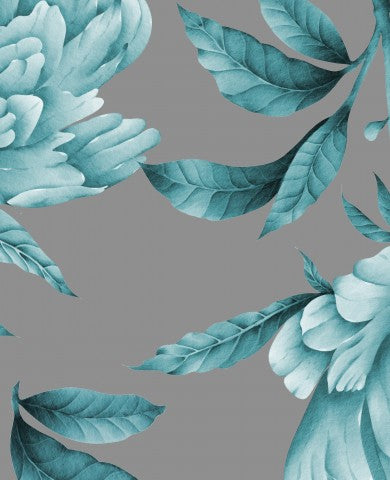 Panama ein Muster aus blauen Blumen und Blättern auf grauem Hintergrund