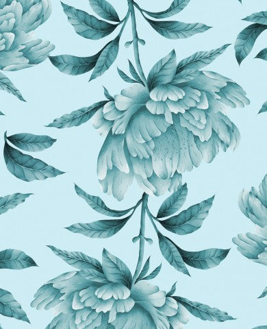 Musselin Blumenmuster mit blauen Pfingstrosen