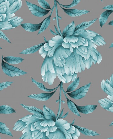 Rib jersey blue flowers on grey background