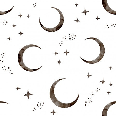 Satin cotton moon and stars on white background