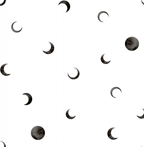Rib jersey black and white moon and crescent pattern