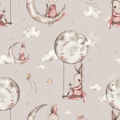 Nähende Träume in Weichem - Baumwoll-Canvas Moonlight Bunny Klein Taupe, 100% Natur-Faser, sanfte Textur, perfekt für Kleidung, Accessoires & mehr, Meterware z