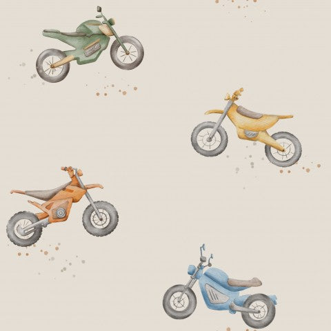 Motorcykler i satinbomuld på beige baggrund