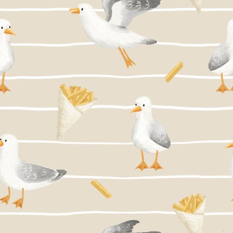 Panama seagulls and French fries on a striped background