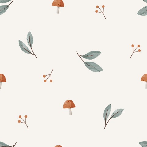 French Terry mushrooms, leaves and berries on a white background