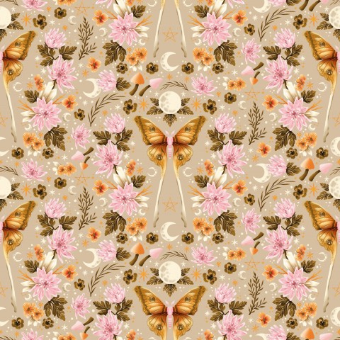 Waterproof fabric with a floral pattern and butterflies and flowers
