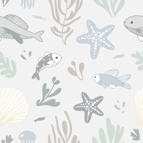 Wasserdichter Stoff Fischen, Seesternen und Quallen