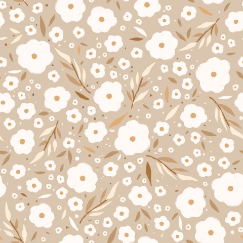 Naive Tiny Flowers auf Beige-Canvas aus Baumwolle - einzigartig für deine Modellierung! Baumwollstoff in Meterware, ideal zum Nähen von Kleidern, Tischdecken u