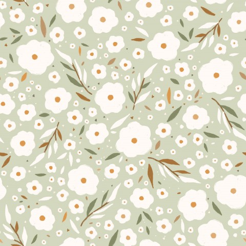 Jersey a floral pattern with white flowers on a green background