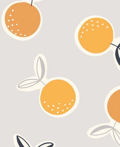 Rib Jersey Orangen und Blättern auf grauem Hintergrund