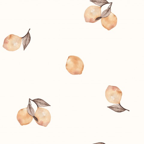 Muselina con estampado de limones sobre fondo blanco