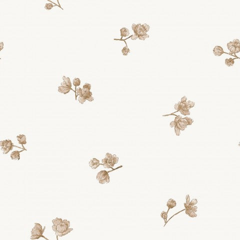 French Terry a white and beige floral wallpaper pattern
