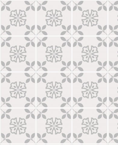 Muslin a grey and white tile pattern with flowers