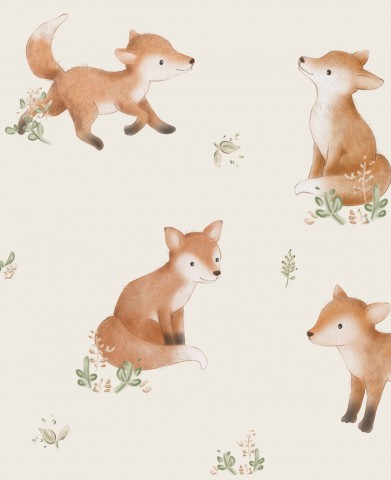 Waterproof fabric with a fox pattern on a beige background