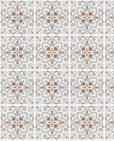 French Terry a tile pattern with brown and white motifs