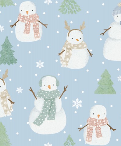 Kuschelige Baumwoll-Canvas-Stoffe: Niedliche Schneemannfamilie auf Blau - ideal für winterliche Mäntel, Taschen oder Dekorationsprojekte - Qualitätssicherung z