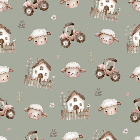 Verde Fattoria Carino - Tela di cotone effetto juta per realizzare tovaglie, ombrelloni e altri articoli decorativi da cucire. Naturale M