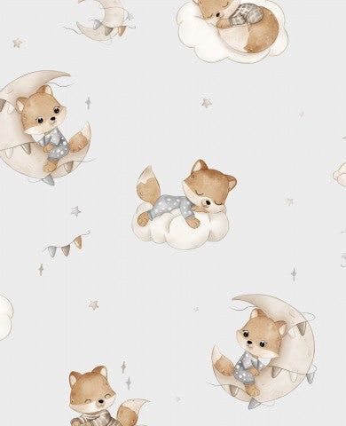 Satin cotton foxes on the moon and clouds