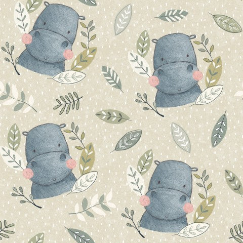 French Terry hippos and leaves on it